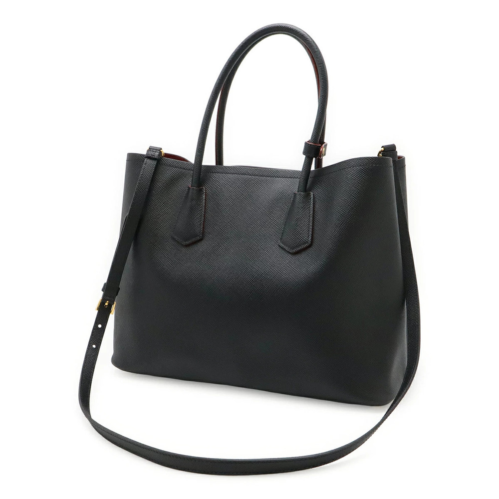 Prada Double Black Tote Bag Leather Shoulder Saffiano NERO Black